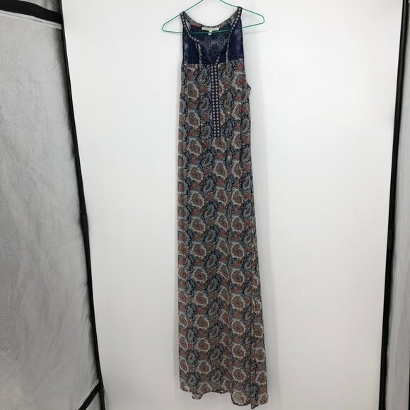 Daniel Rainn paisley navy  coral halter boho maxi dress Medium - Picture 13 of 14